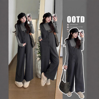 Trudnički zimski set u korejskom stilu, opušten stil s hlačama na naramenice i gornjim dijelom, mješavina pamuka i poliestera, 50–70% poliester, 30–50% spandex, jesen 2025 izdanje