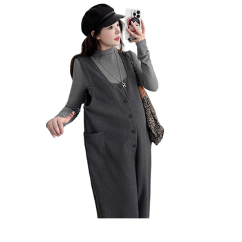 Trudnički zimski set u korejskom stilu, opušten stil s hlačama na naramenice i gornjim dijelom, mješavina pamuka i poliestera, 50–70% poliester, 30–50% spandex, jesen 2025 izdanje