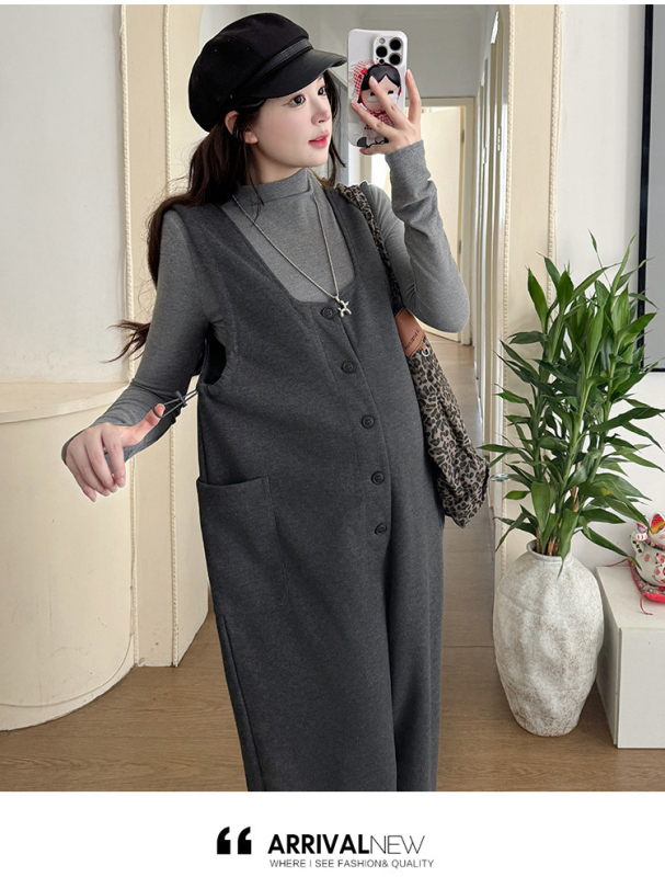 Trudnički zimski set u korejskom stilu, opušten stil s hlačama na naramenice i gornjim dijelom, mješavina pamuka i poliestera, 50–70% poliester, 30–50% spandex, jesen 2025 izdanje