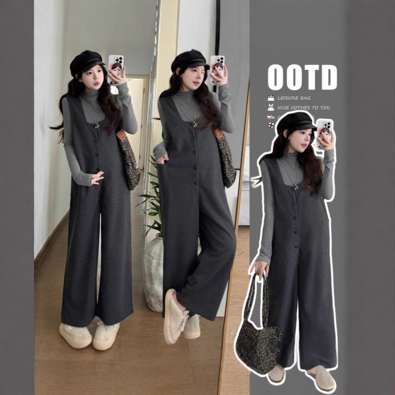 Trudnički zimski set u korejskom stilu, opušten stil s hlačama na naramenice i gornjim dijelom, mješavina pamuka i poliestera, 50–70% poliester, 30–50% spandex, jesen 2025 izdanje