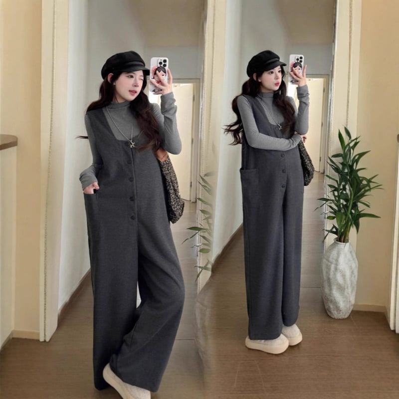 Trudnički zimski set u korejskom stilu, opušten stil s hlačama na naramenice i gornjim dijelom, mješavina pamuka i poliestera, 50–70% poliester, 30–50% spandex, jesen 2025 izdanje