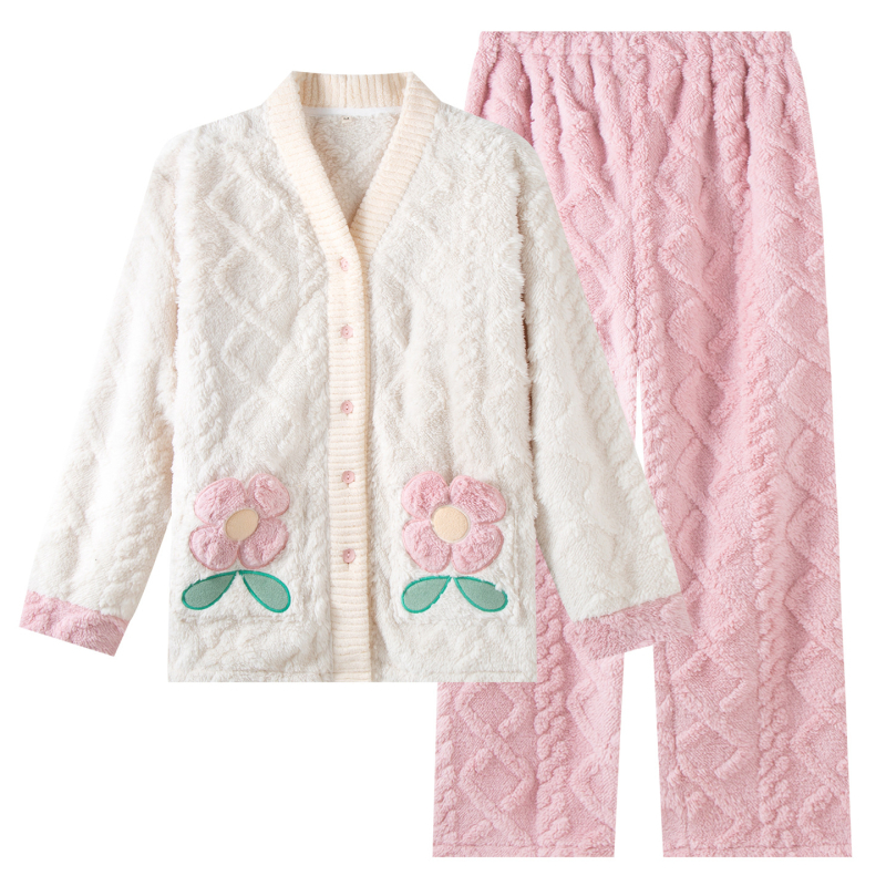 Комплект пижами (V-образна яка; дълги ръкави; дебел; Shu cotton velvet; 251-300 g/m2)