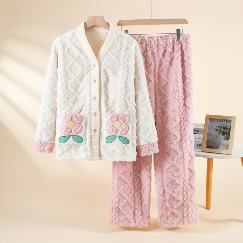 Комплект пижами (V-образна яка; дълги ръкави; дебел; Shu cotton velvet; 251-300 g/m2)