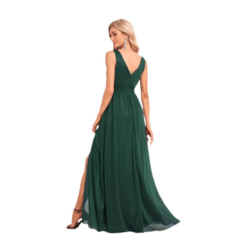 Elegantna večernja haljina s A‑linijskim krojem, visokim strukom, 3/4 rukavima, dugačkom suknjom (Materijal: acetat; Glavna svojstva: acetatna vlakna 70–80%, poliester; Sezona: jesen 2025)