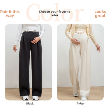 Tehotenské nohavice so širokou nohou, s viazaním, hrubé, 70-80% elastan a do 30% polyester, Zima 2025