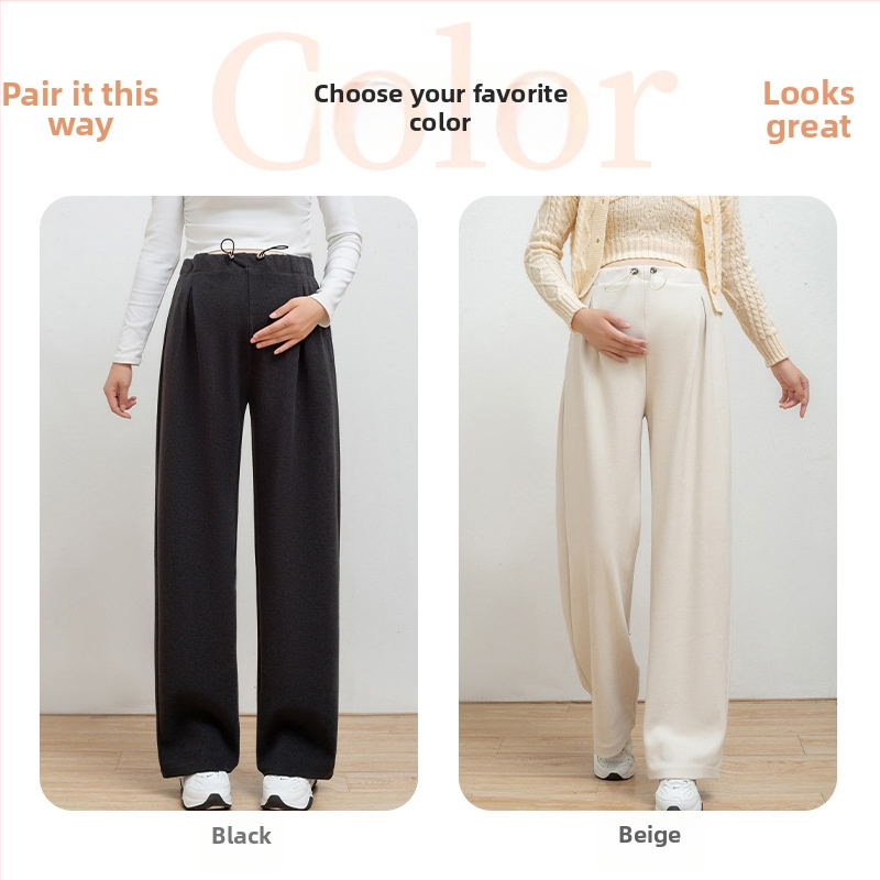 Tehotenské nohavice so širokou nohou, s viazaním, hrubé, 70-80% elastan a do 30% polyester, Zima 2025