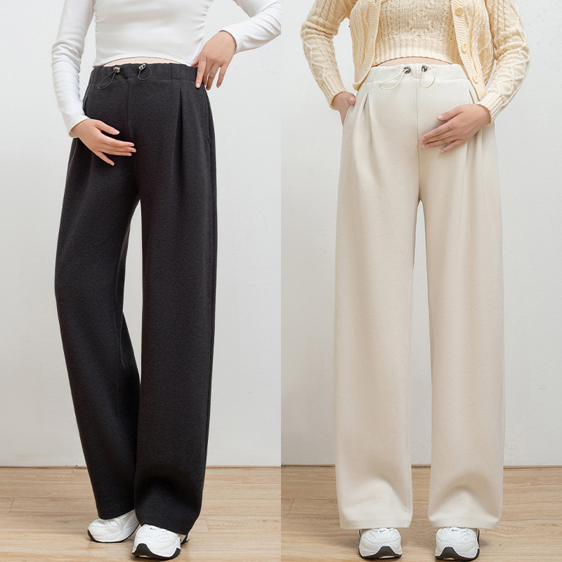 Tehotenské nohavice so širokou nohou, s viazaním, hrubé, 70-80% elastan a do 30% polyester, Zima 2025