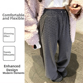 Trudničarske hlače s točkicama, široke nogavice, vunena-smjesa elastana, tople za proljeće i jesen