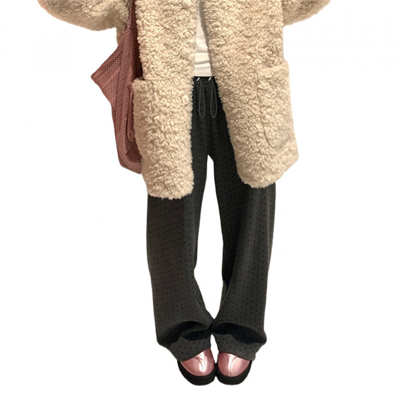 Trudničarske hlače s točkicama, široke nogavice, vunena-smjesa elastana, tople za proljeće i jesen