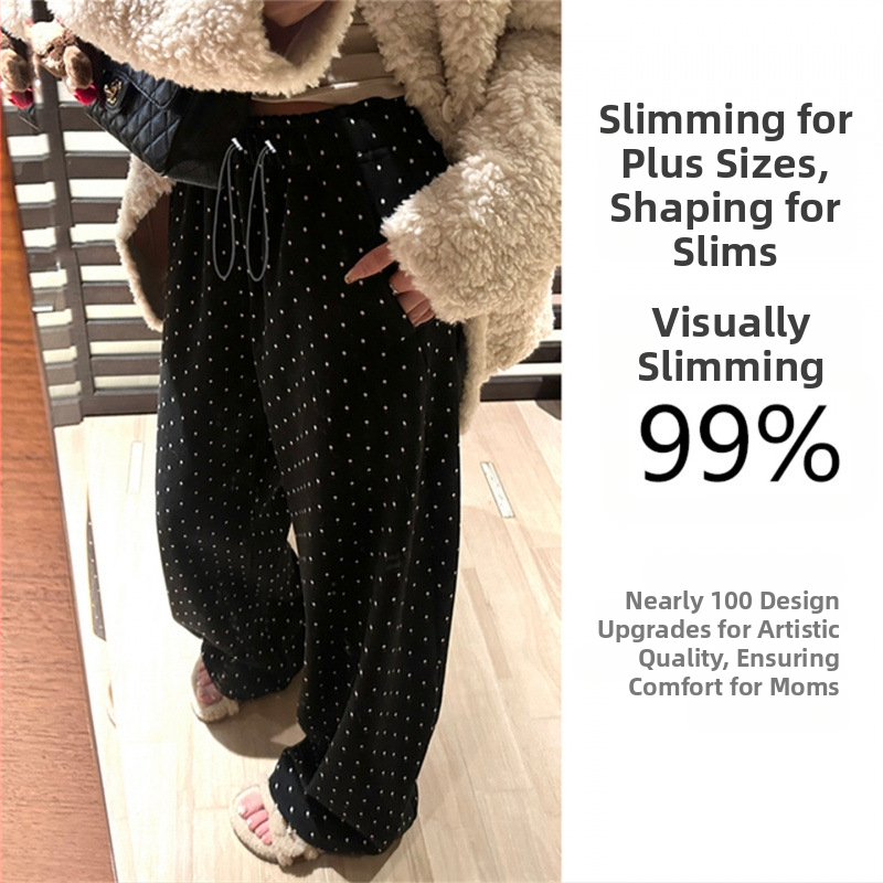 Trudničarske hlače s točkicama, široke nogavice, vunena-smjesa elastana, tople za proljeće i jesen