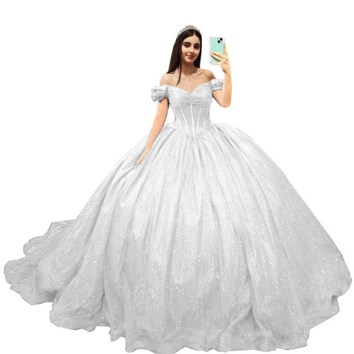 Bal haljina s jednim ramenom, bez rukava, duga, visokim strukom, od poliestera i tila