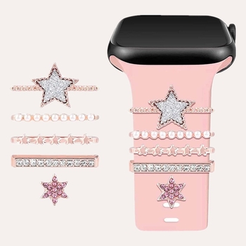 Dekorativna kopča za narukvicu Apple Watch – Dvostruka petokraka zvijezda, zliatina, brend Yishequ, proljeće 2024, lagani luksuzni stil