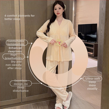 Postpartumski komplet pidžama za dojenje s jastučićima za dojke — 100% pamuk, dugi rukavi, hlače, proljetno-jesenski stil