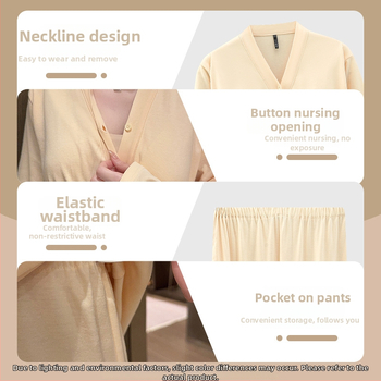 Postpartumski komplet pidžama za dojenje s jastučićima za dojke — 100% pamuk, dugi rukavi, hlače, proljetno-jesenski stil