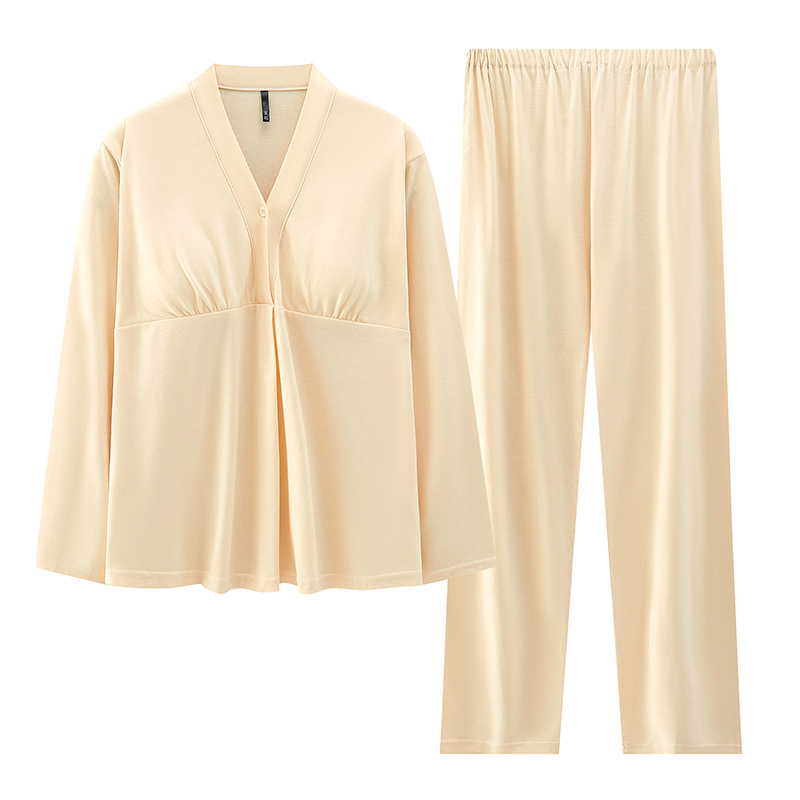 Postpartumski komplet pidžama za dojenje s jastučićima za dojke — 100% pamuk, dugi rukavi, hlače, proljetno-jesenski stil