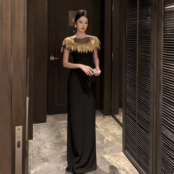 Kaks osaline sequin õhtukleit komplekt, Rooma puuvill/polüester segu, kõrge vöökoht, kitsas siluett, midi pikkus, long-sleeves, ruudukujuline ja U-kujuline kaelus