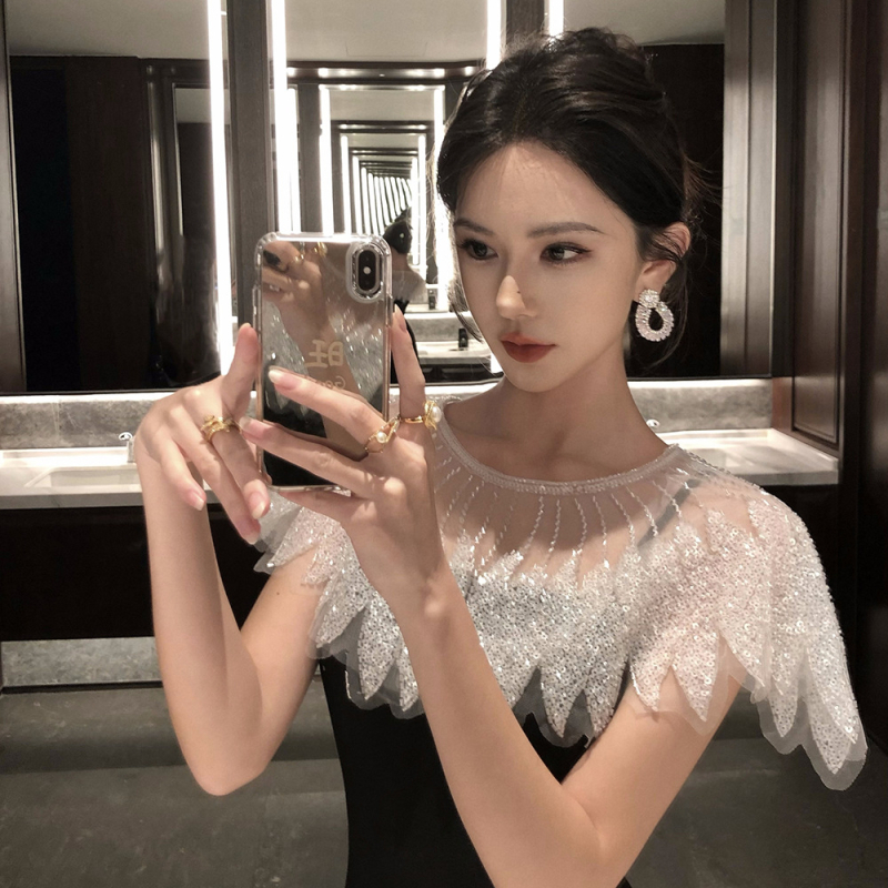 Kaks osaline sequin õhtukleit komplekt, Rooma puuvill/polüester segu, kõrge vöökoht, kitsas siluett, midi pikkus, long-sleeves, ruudukujuline ja U-kujuline kaelus