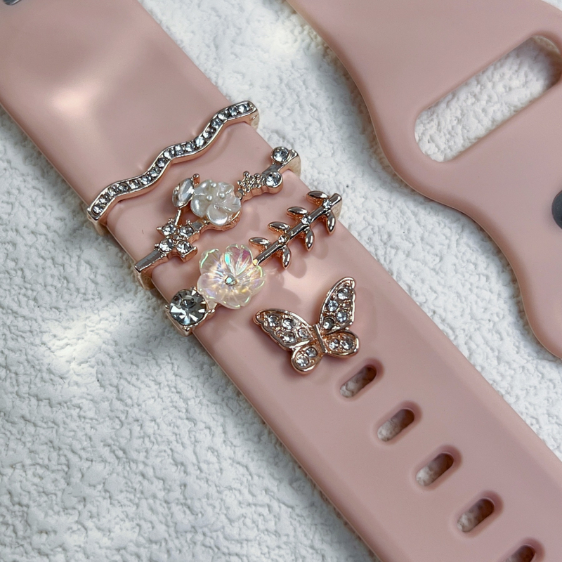 Apple Watch декоративна закопчалка за силиконова каишка – мотив пеперуда с цветя, сплав, YiSheQu, DIY, зима 2023