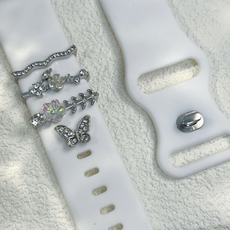 Apple Watch декоративна закопчалка за силиконова каишка – мотив пеперуда с цветя, сплав, YiSheQu, DIY, зима 2023