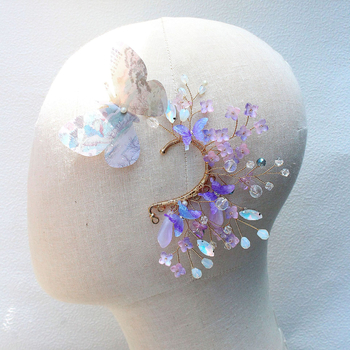 Fülkagyló mandzsetta, üveg anyagú, kézzel készített, eredeti dizájn, kristály betét, termékkód E-020