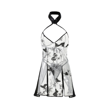 Дамски комплект бельо в стил ципао от дантела с класическа бродерия и нейлонова материя