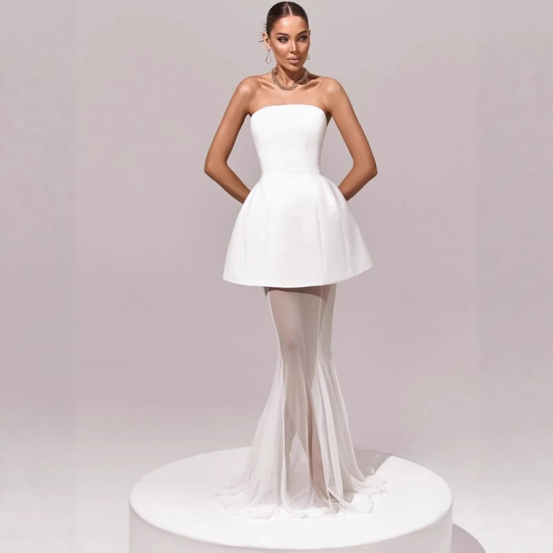 Večernja haljina bez naramenica, A-linija, duga, poliester, glavni materijal 80–90%, sekundarni 70–80%, struk srednje visine