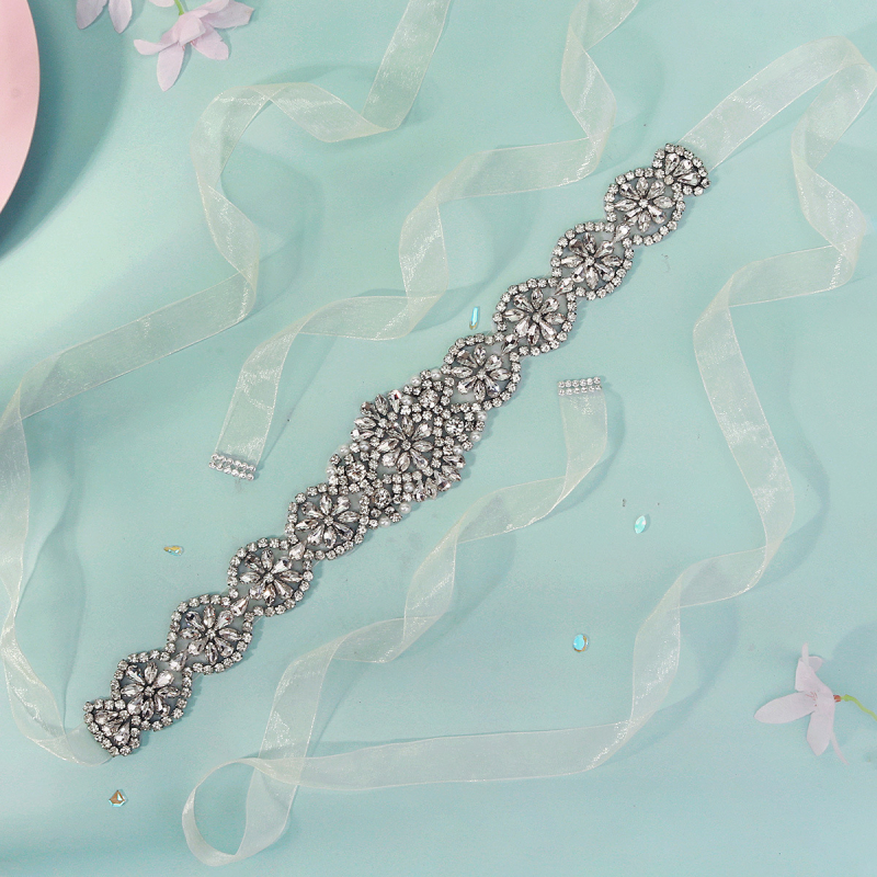 Kāzu kleitas josta ar Rhinestone kristāliem, plata stila (>4 cm), manuāls aizsiet, dimantu iestatīšana, piemērota kāzām, ballēm un skatuves fotografēšanai