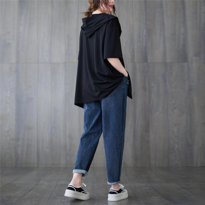 Ženski udoban kapuljačasti kardigan s kratkim rukavima, srednja duljina 65–80 cm, Milk Silk / poliester, HK wind retro stil