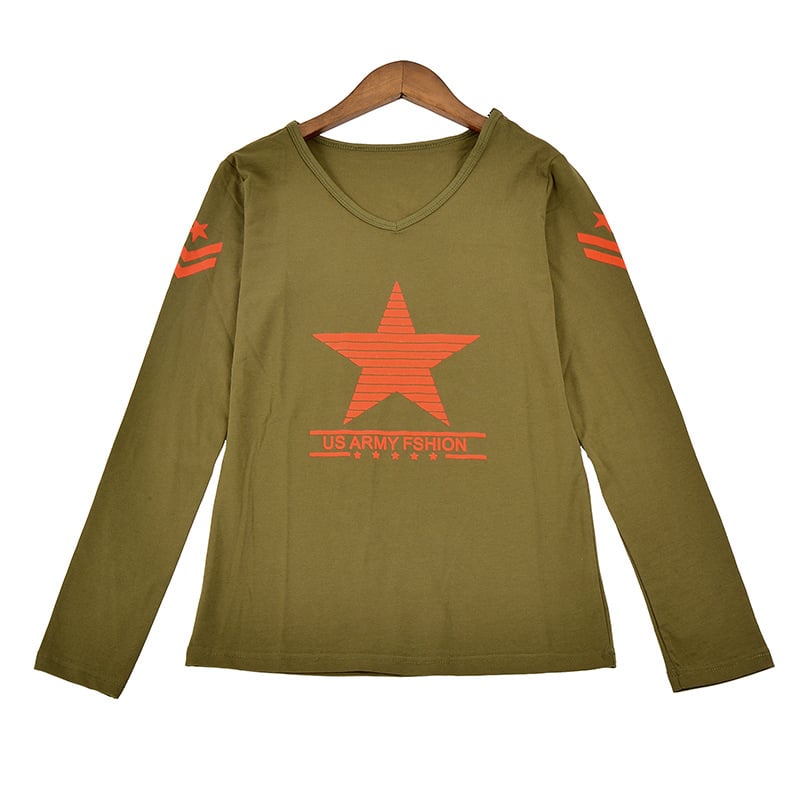 Set plesnih majica s dugim rukavima, V-izrez, ravni kroj, uzorak petokrake zvijezde