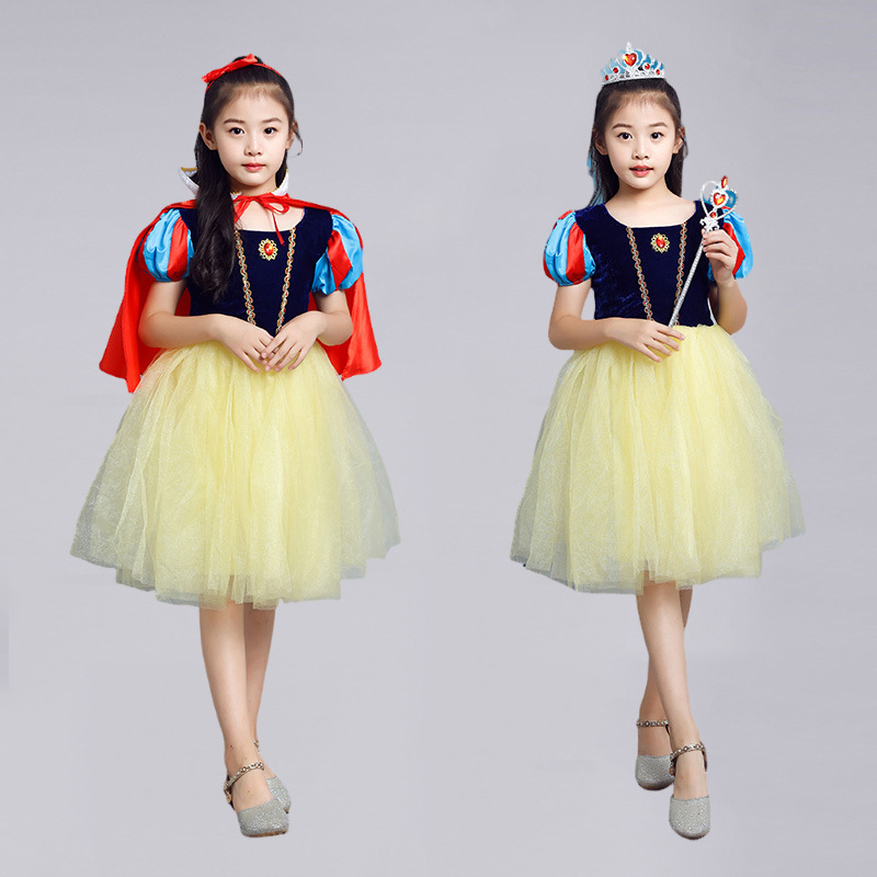 Bērnu princeses skatuves kleita - pūkaina svārku audums, iedvesota no Sniegbaltas un Pepeljugas, 3–8 gadi, bez apkakles, visām sezonām