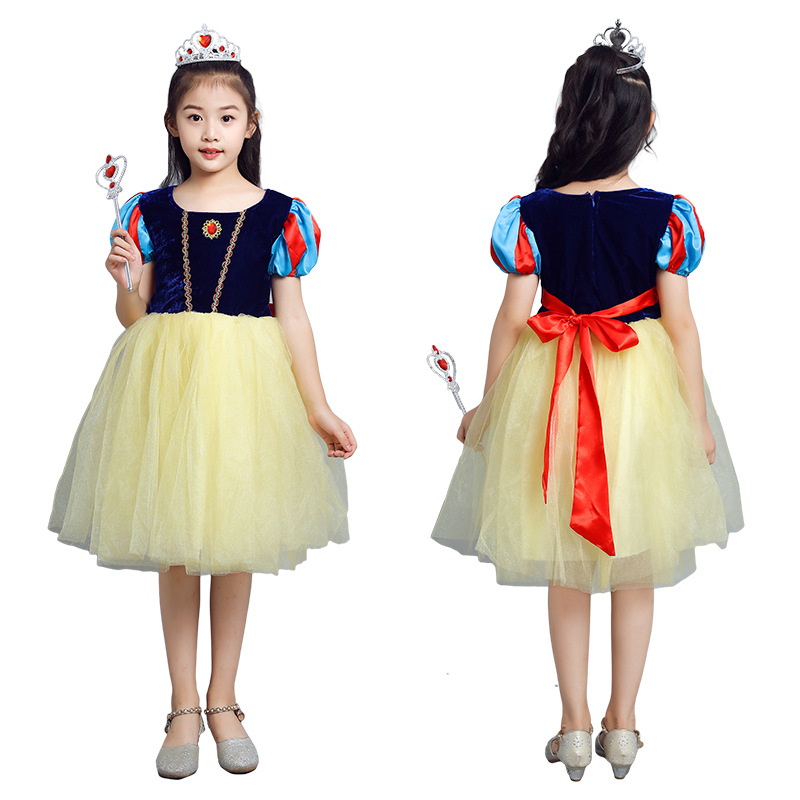 Bērnu princeses skatuves kleita - pūkaina svārku audums, iedvesota no Sniegbaltas un Pepeljugas, 3–8 gadi, bez apkakles, visām sezonām