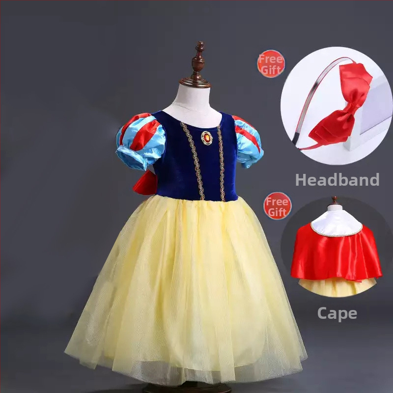 Bērnu princeses skatuves kleita - pūkaina svārku audums, iedvesota no Sniegbaltas un Pepeljugas, 3–8 gadi, bez apkakles, visām sezonām