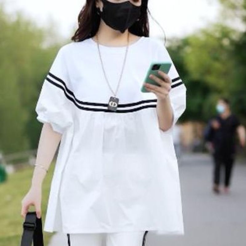 Ženska majica, poliester materijal (95%+), okrugli vrat, 3/4 rukavi, casual pull-over, japansko-korejski leisure stil