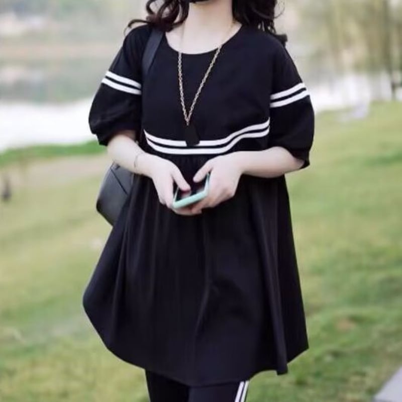 Ženska majica, poliester materijal (95%+), okrugli vrat, 3/4 rukavi, casual pull-over, japansko-korejski leisure stil