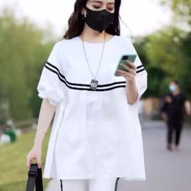 Ženska majica, poliester materijal (95%+), okrugli vrat, 3/4 rukavi, casual pull-over, japansko-korejski leisure stil