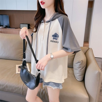 Majica s kapuljačom i raglan rukavima, pamuk, izvezeni 3D uzorak, širok kroj, ljeto 2025, japansko-korejski stil