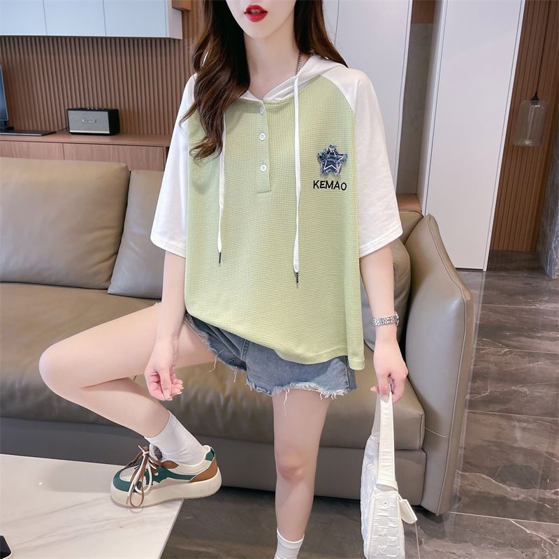 Majica s kapuljačom i raglan rukavima, pamuk, izvezeni 3D uzorak, širok kroj, ljeto 2025, japansko-korejski stil