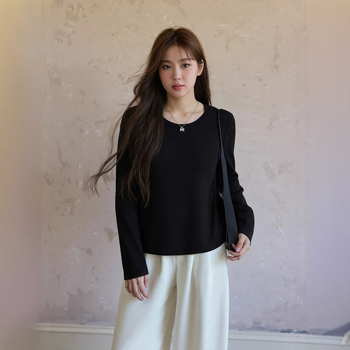 Knit majica za vanjsku upotrebu, okrugli izrez, dugi rukavi, široki kroj, patchwork dizajn; 65% poliester, 30% pamuk, 5% elastan