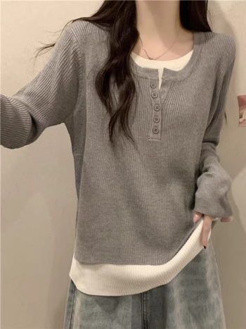 Majica s blok uzorkom, poliester tkanina, dugi rukavi, okrugli izrez, slobodan kroj