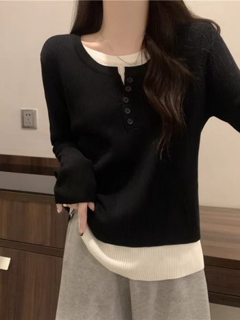 Majica s blok uzorkom, poliester tkanina, dugi rukavi, okrugli izrez, slobodan kroj