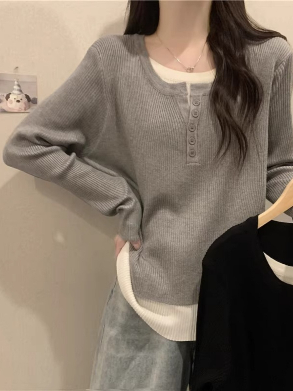 Majica s blok uzorkom, poliester tkanina, dugi rukavi, okrugli izrez, slobodan kroj