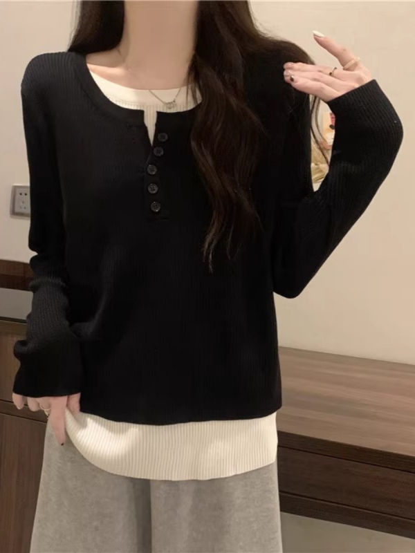 Majica s blok uzorkom, poliester tkanina, dugi rukavi, okrugli izrez, slobodan kroj