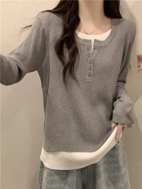 Majica s blok uzorkom, poliester tkanina, dugi rukavi, okrugli izrez, slobodan kroj