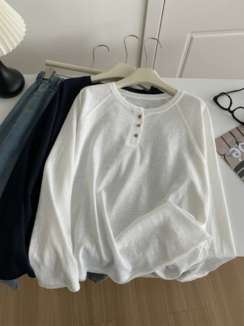 Ženski dugi rukav pamucna casual majica, jesen izdanje 2025, 21-count čisto pamuk, sadržaj pamuka 90–95%, okrugli izrez, ravni kroj