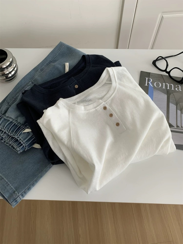 Ženski dugi rukav pamucna casual majica, jesen izdanje 2025, 21-count čisto pamuk, sadržaj pamuka 90–95%, okrugli izrez, ravni kroj