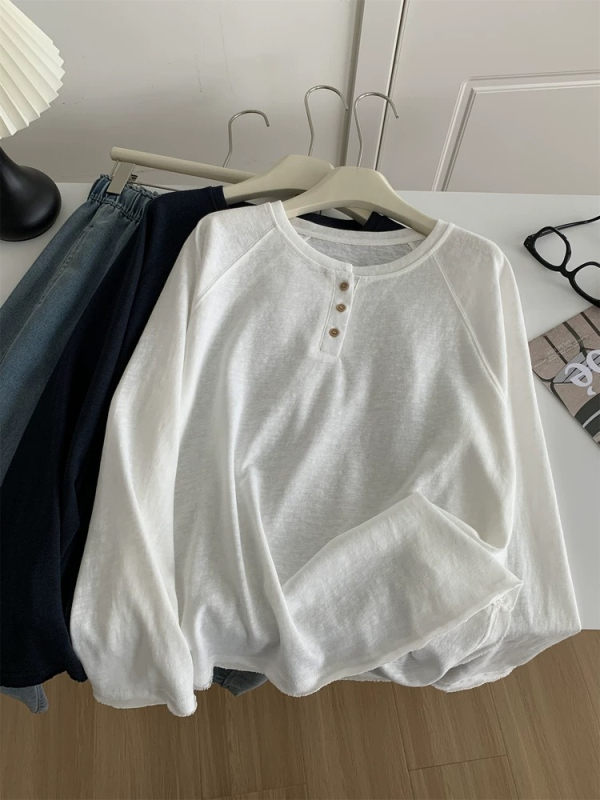 Ženski dugi rukav pamucna casual majica, jesen izdanje 2025, 21-count čisto pamuk, sadržaj pamuka 90–95%, okrugli izrez, ravni kroj