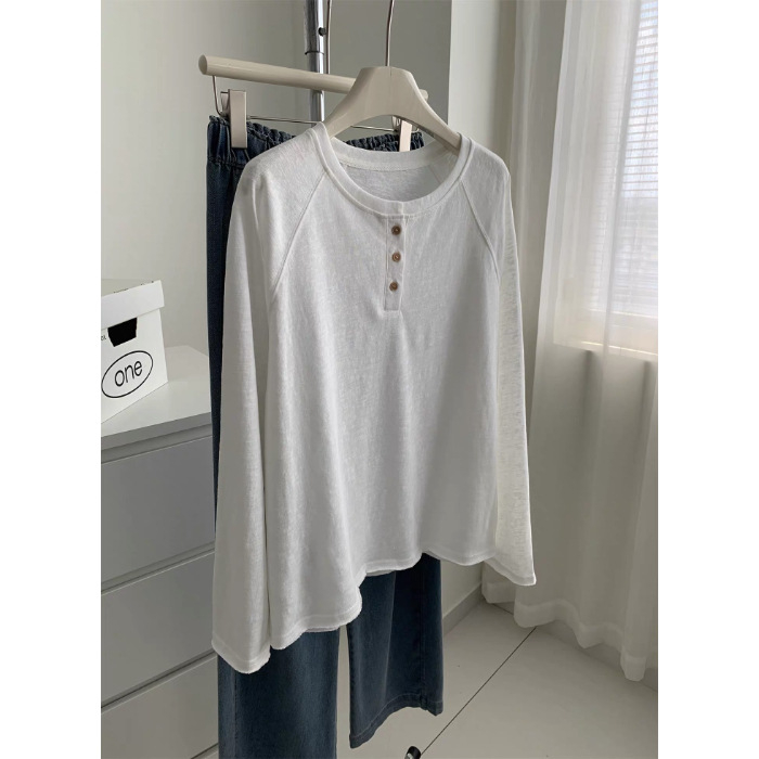 Ženski dugi rukav pamucna casual majica, jesen izdanje 2025, 21-count čisto pamuk, sadržaj pamuka 90–95%, okrugli izrez, ravni kroj