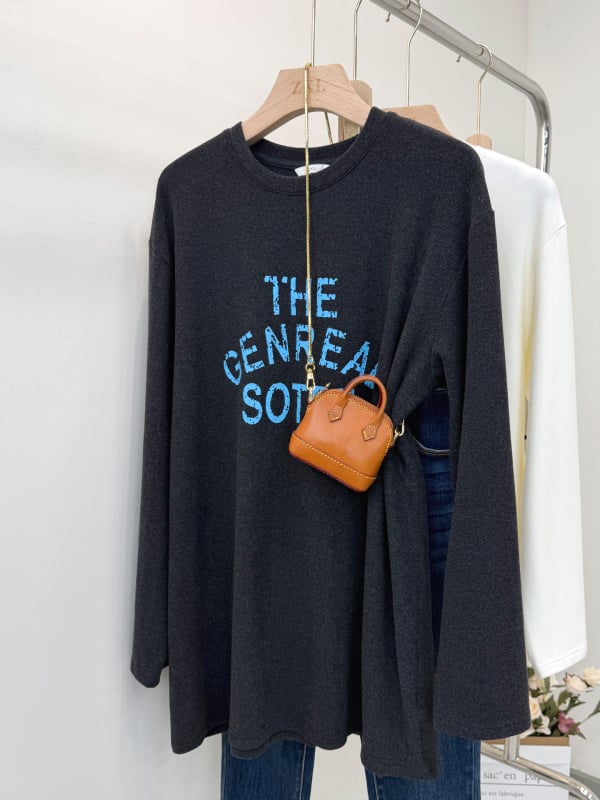 Ženski T-shirt s dugim rukavima i natpisom sa slovima, okrugli izrez, srednja duljina