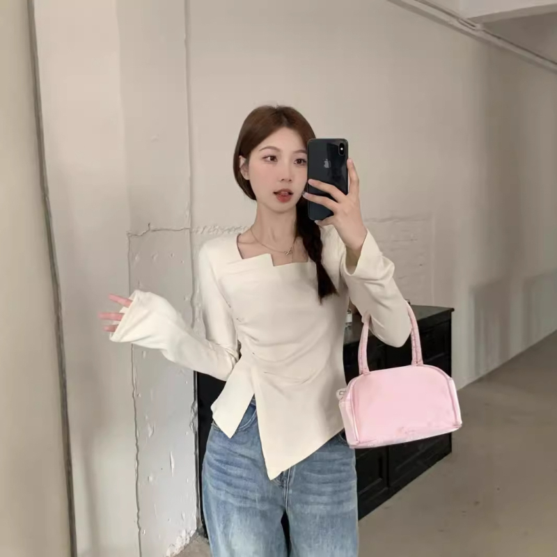 Majica od chenille s spandeksom, plisirani dizajn, fleece iznutra, dugi rukavi