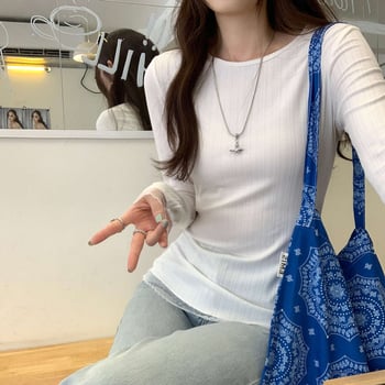 Ženska majica s čipkastim panelima, okrugli vrat, dugi rukavi, uski kroj (Materijal: poliester; Okrugli vrat; Dugi rukavi; Uski kroj)